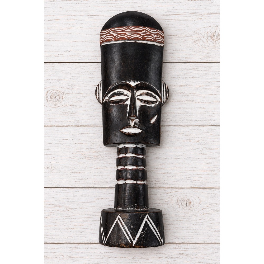 Vintage African Hand Carved Wood Fertility Statue Tribal Bust Black White 6.5in